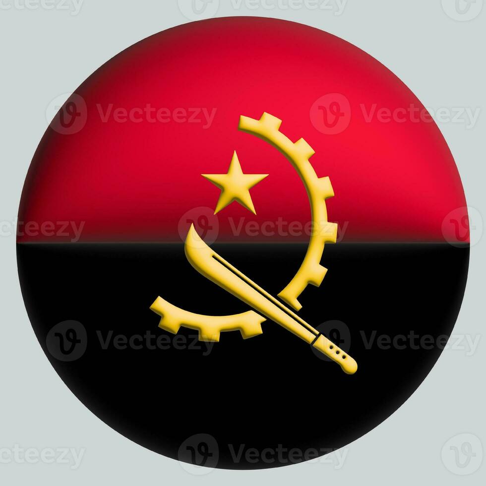 3d flagga av angola på cirkel foto