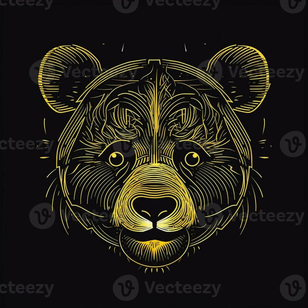 ai genererad oärlig logotyp terar ett översikt panda huvud i gul på en svart bakgrund. generativ ai foto
