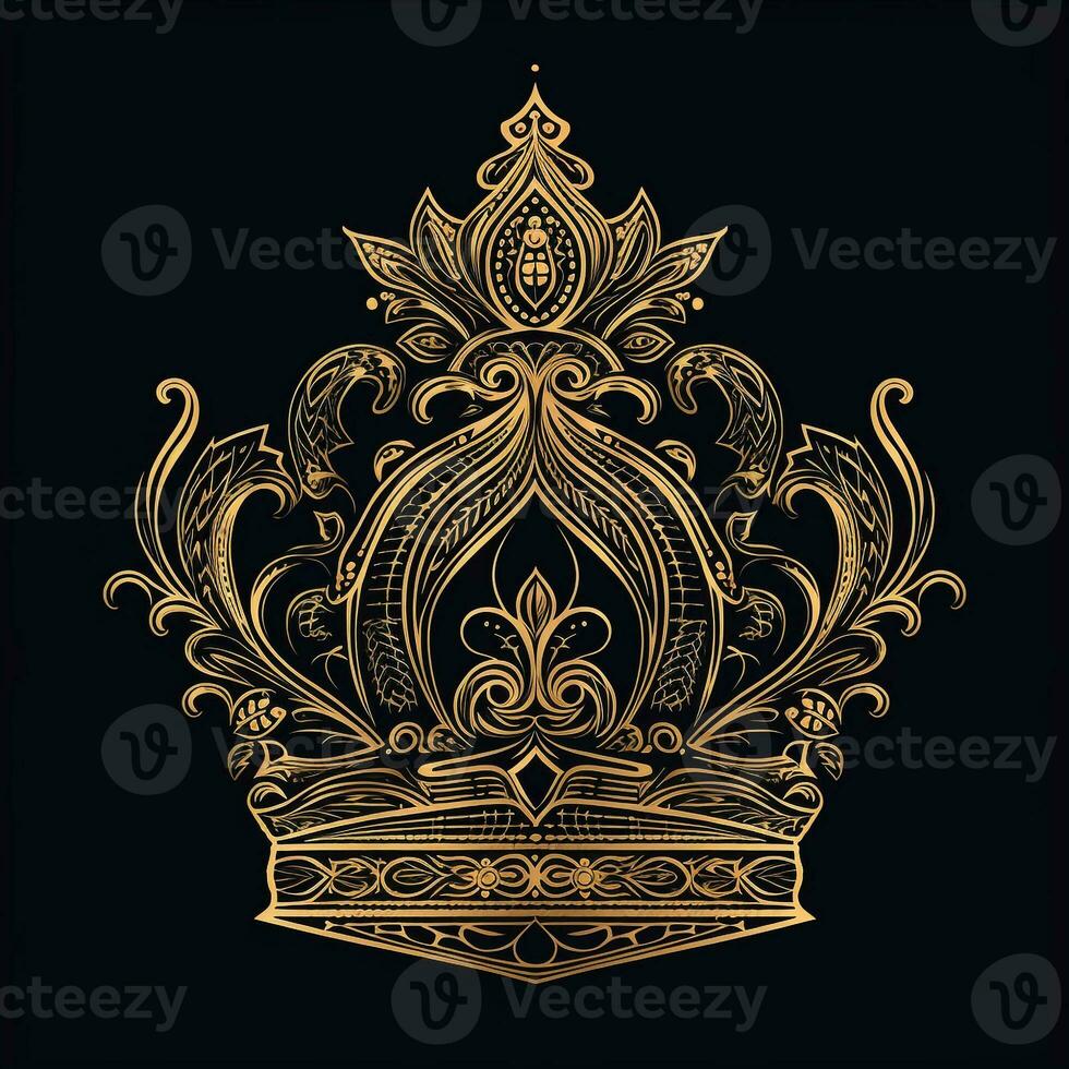 ai genererad oärlig logotyp terar en krona i guld på en svart bakgrund. generativ ai foto