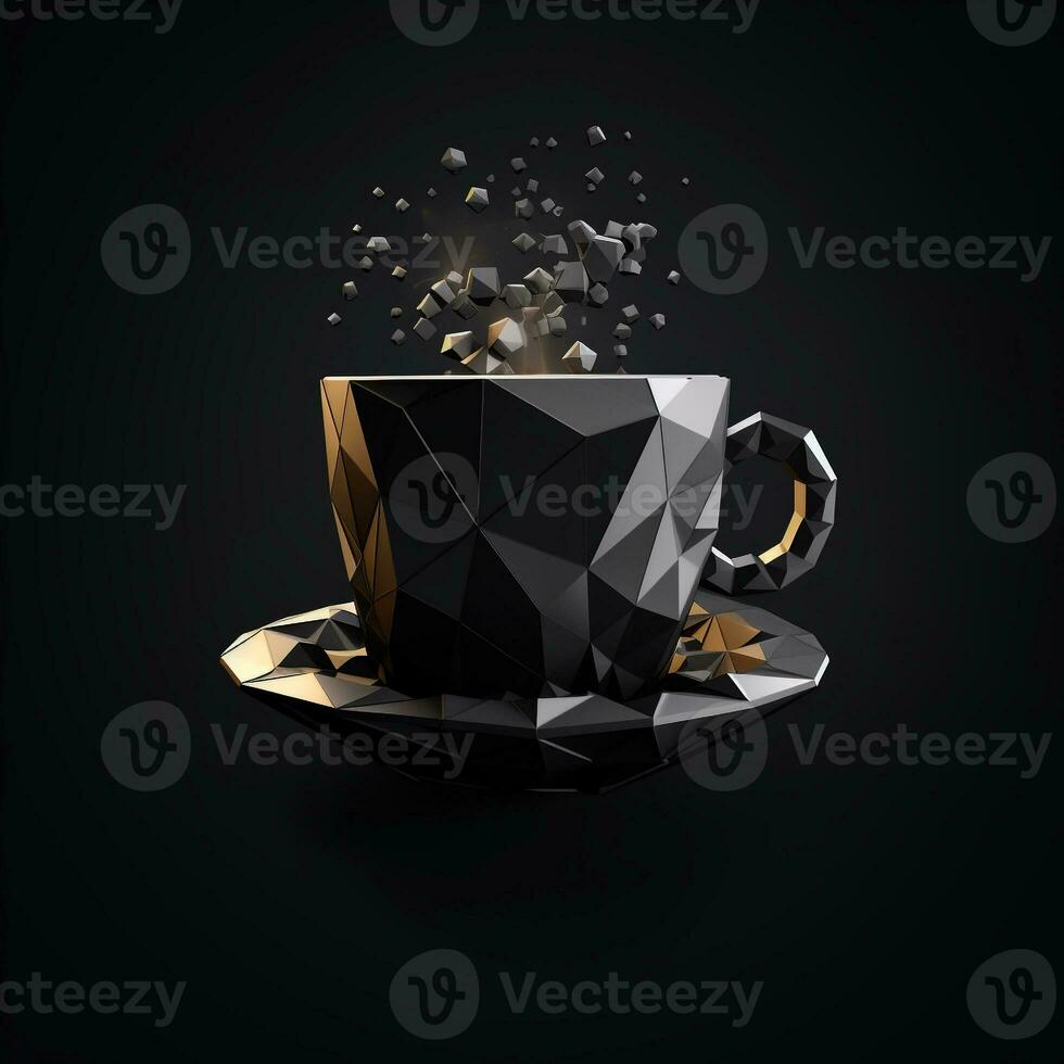 ai genererad 3d logotyp terar en kaffe kopp med geometrisk former. generativ ai foto