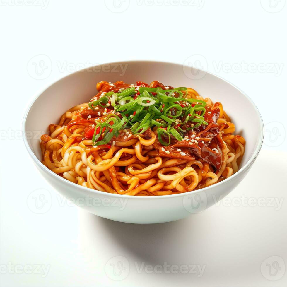 ai genererad koreanska kryddad spaghetti verklig Foto fotorealistisk stoc