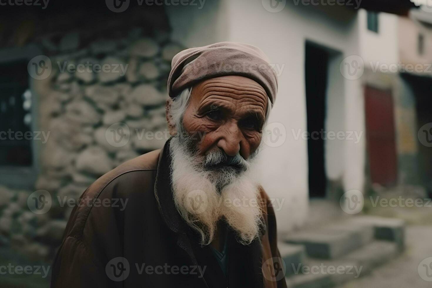 ai genererad porträtt av en leende gammal man i de georgien. neuralt nätverk ai genererad foto