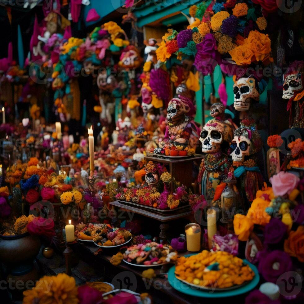 ai genererad dag av de död, dia de los muertos i mexico stad. generativ ai foto