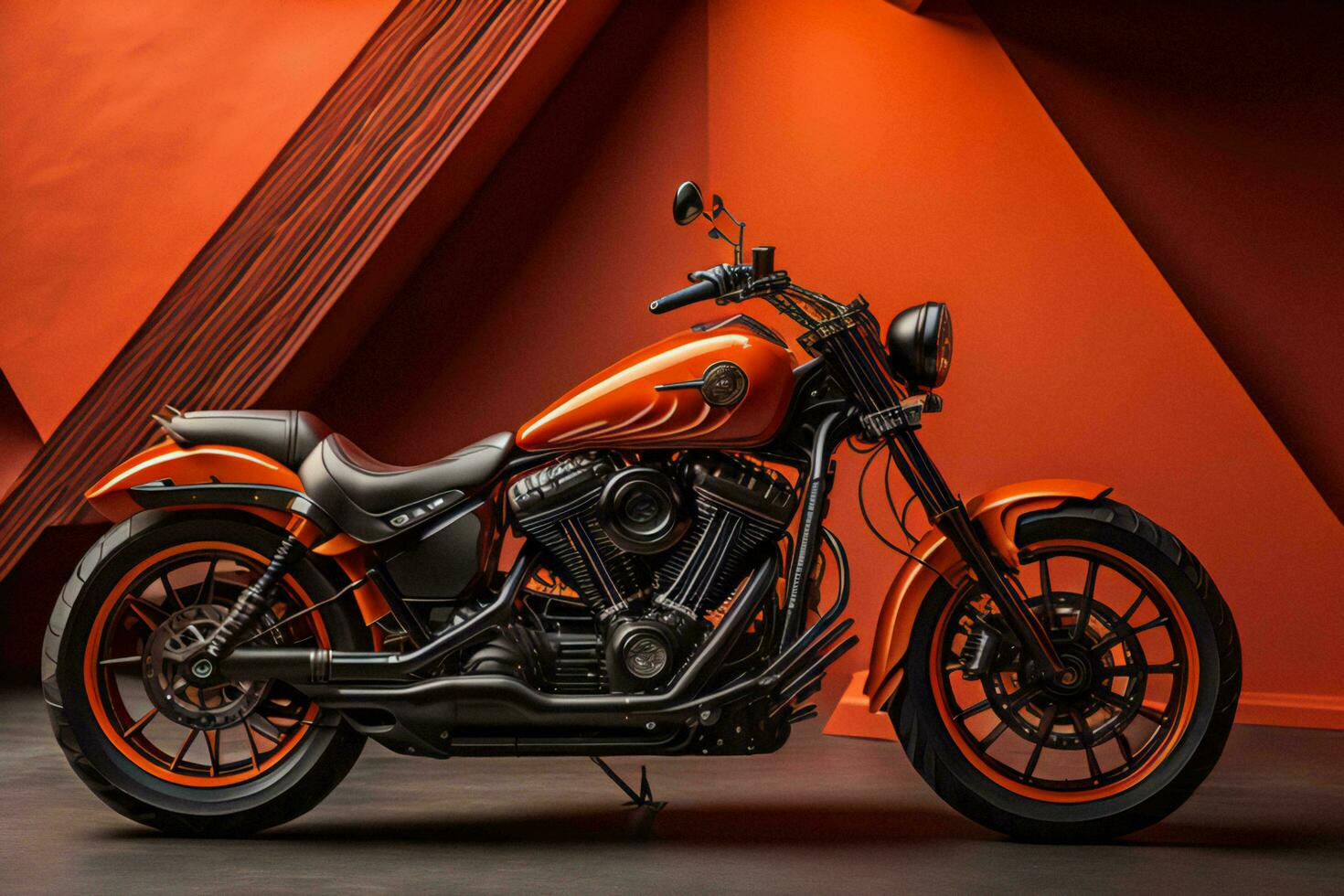 ai genererad harley-davidson motorcykel parkerad i studio. generativ ai foto