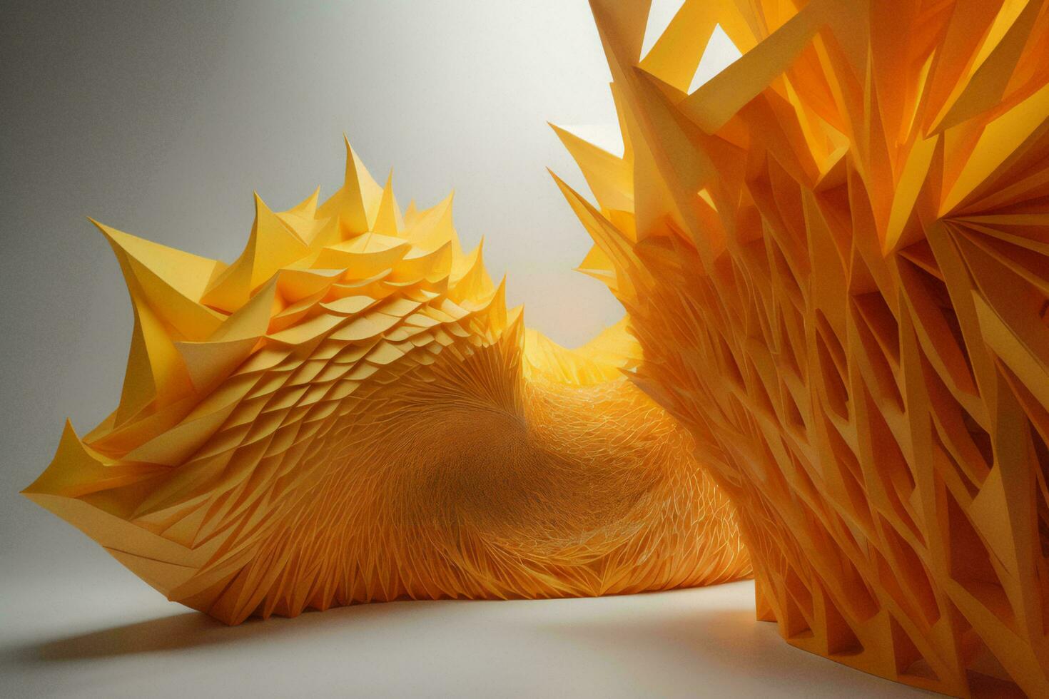 ai genererad abstrakt geometrisk form tillverkad av orange och gul papper. generativ ai foto