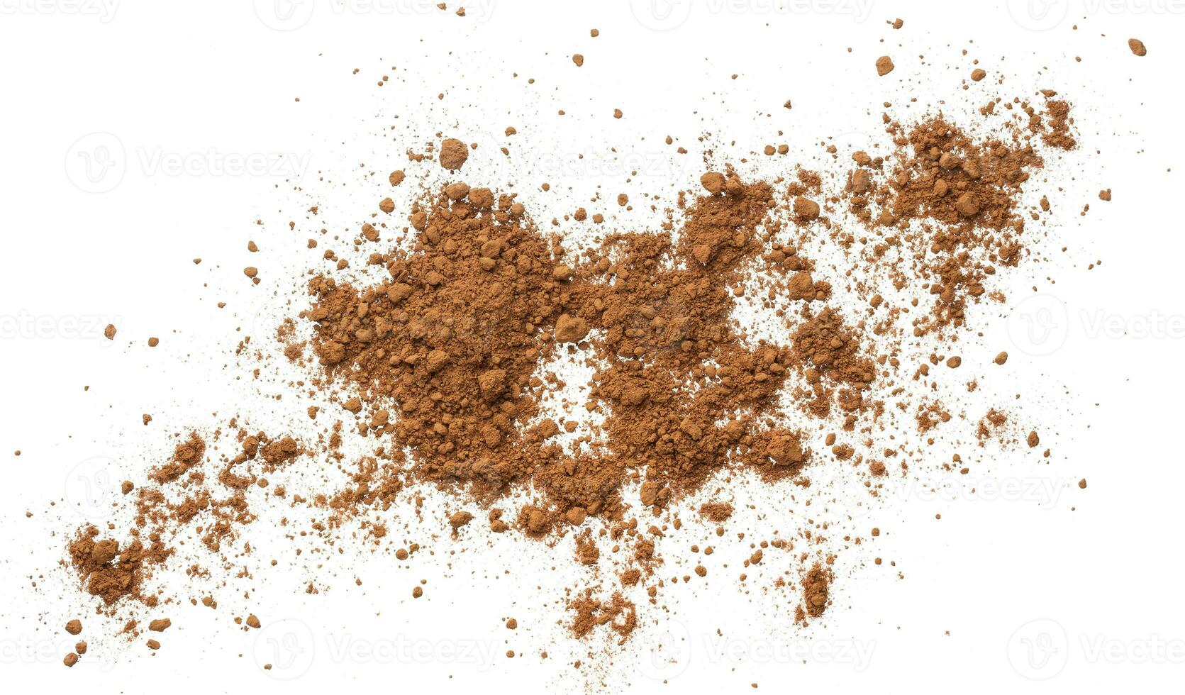 lugg kakao pulver isolerat på vit bakgrund. topp se foto