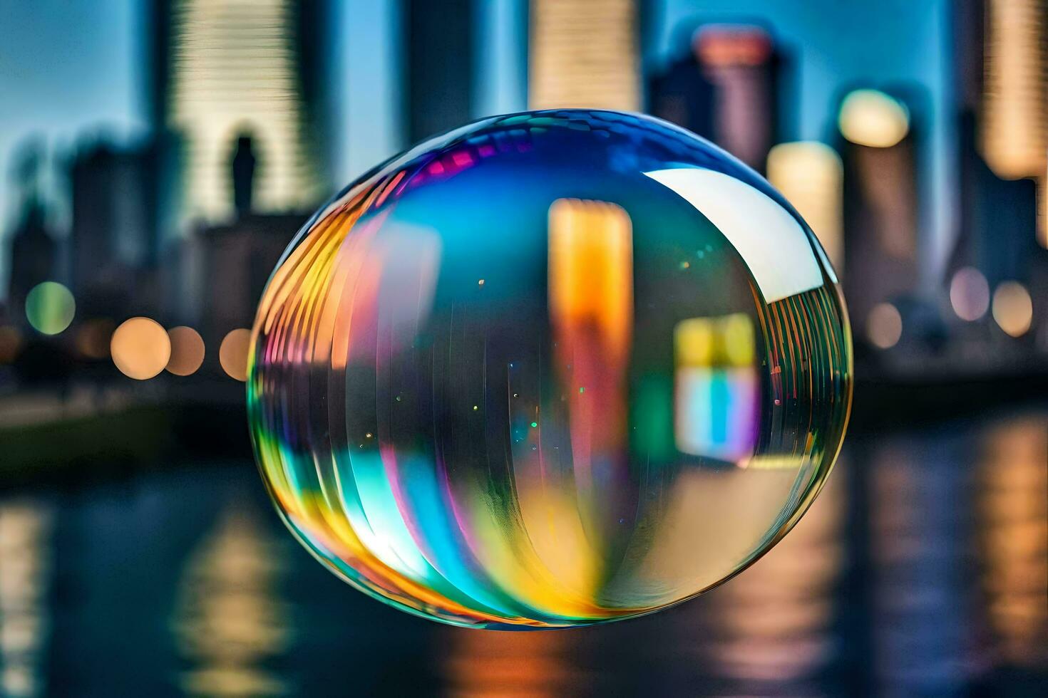 ai genererad en bubbla med en stad horisont i de bakgrund foto