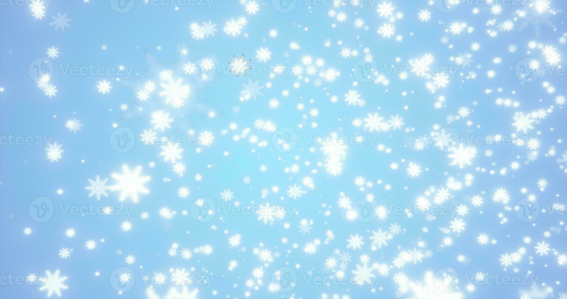 jul festlig ljus ny år bakgrund tillverkad av vit lysande vinter- skön faller flygande snöflingor mönster på en blå bakgrund foto