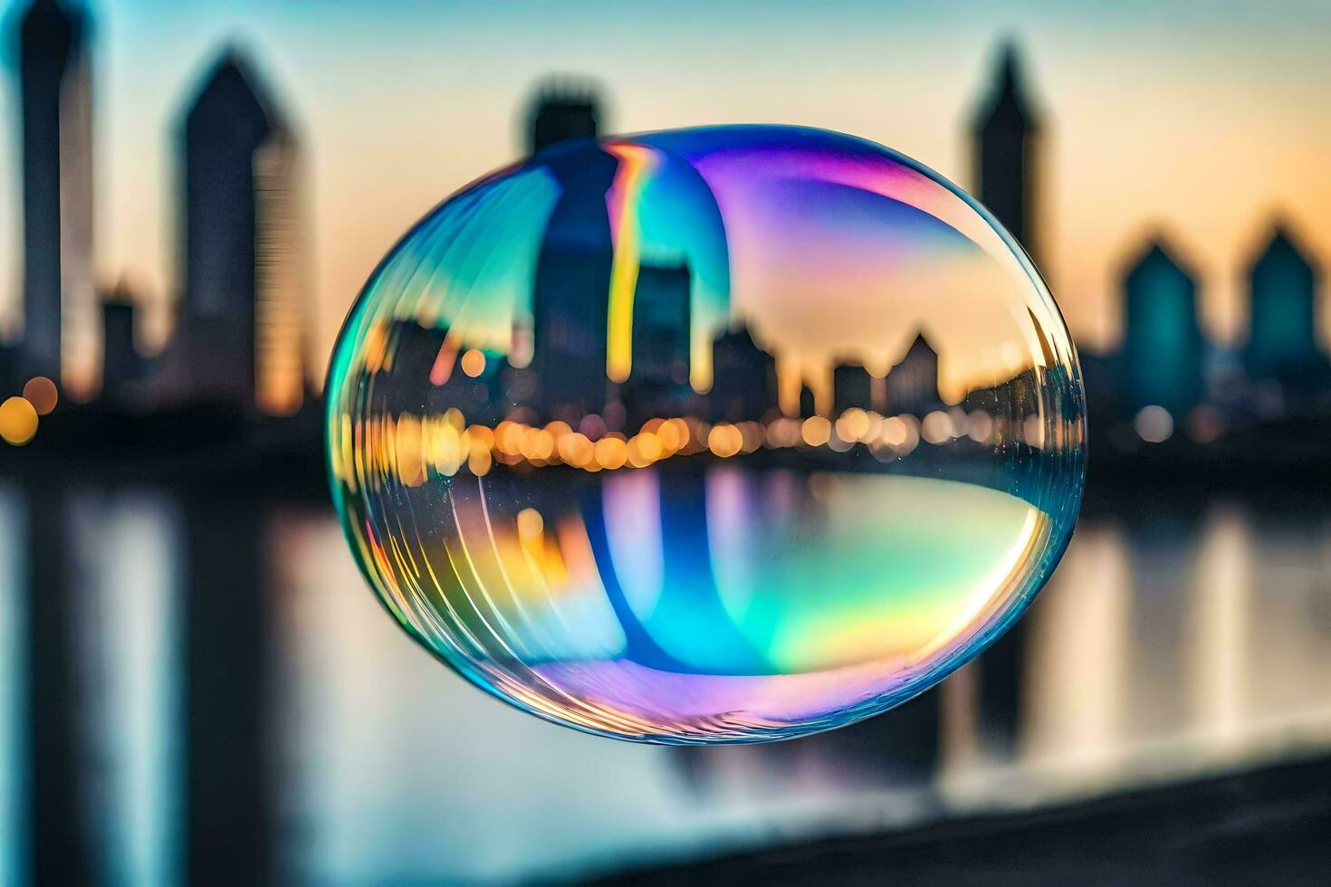 ai genererad en bubbla med en stad i de bakgrund foto