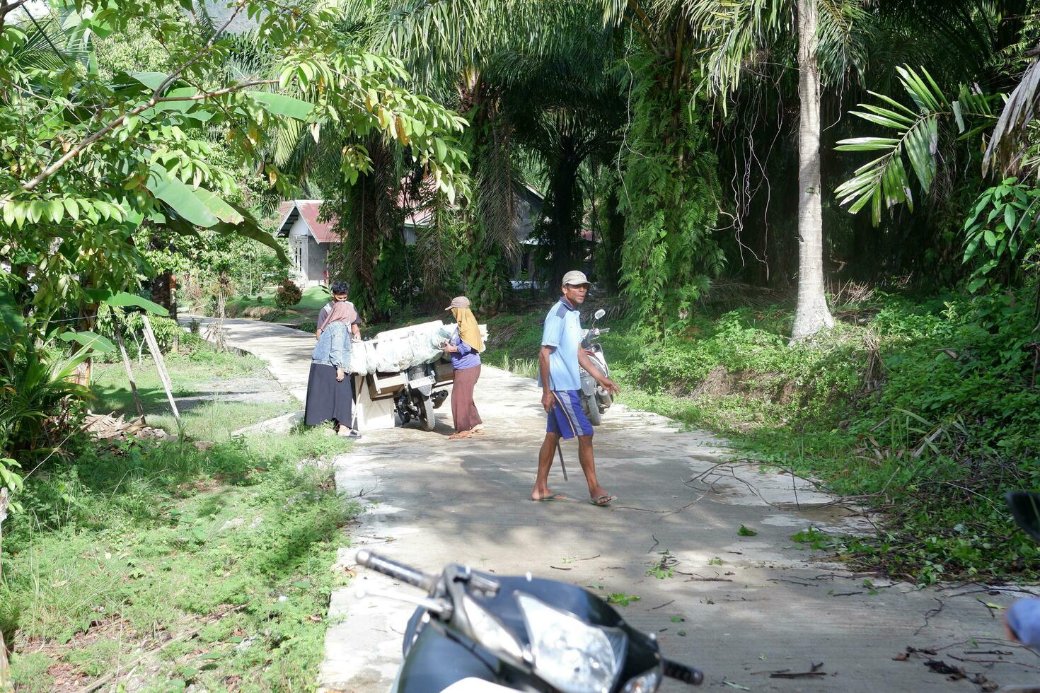 kuaro kalimantan timur, indonesien 11 november 2023. de by gemenskap var sett arbetssätt tillsammans till reparera de skadad väg foto