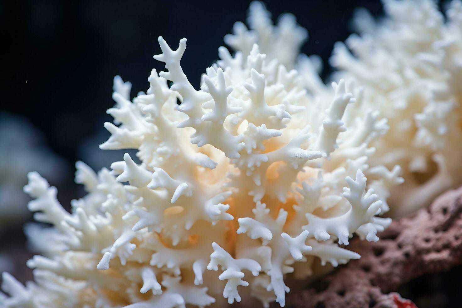 ai genererad vit korall i de akvarium. närbild. selektiv fokus, närbild av en skön vit korall med grund djup av fält, ai genererad foto