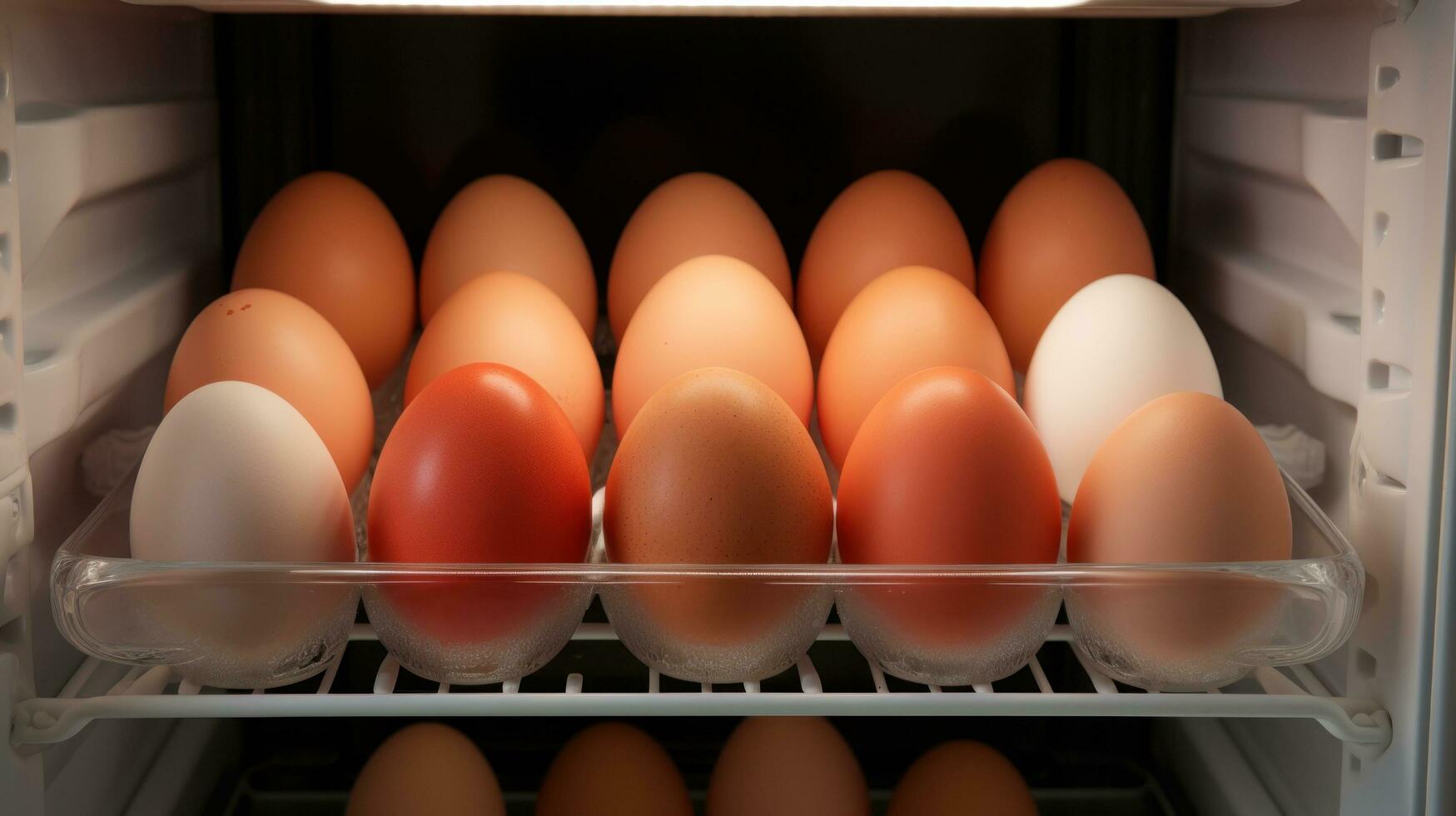 ai genererad flera ägg är placerad i de kylskåp foto