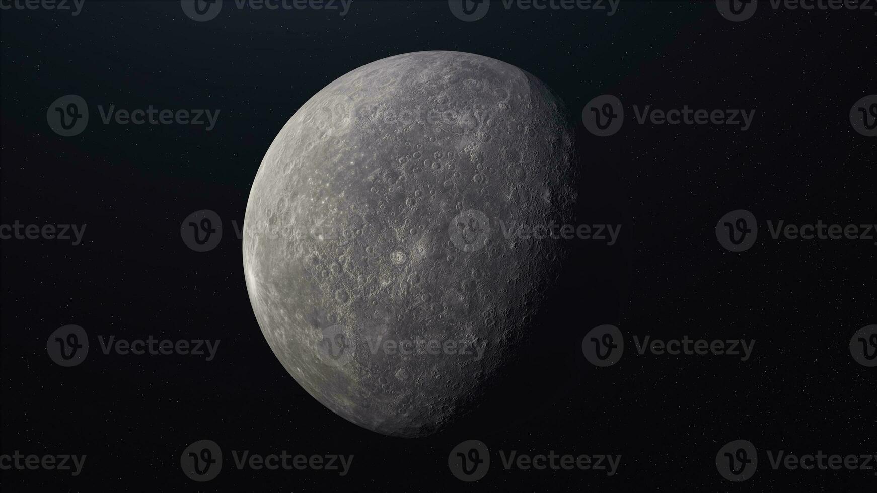 hisnande kosmos bakgrund med roterande realistisk måne. animation. astronomisk kropp, full måne cykel, se från Plats, grå roterande sfär bland stjärnor. foto