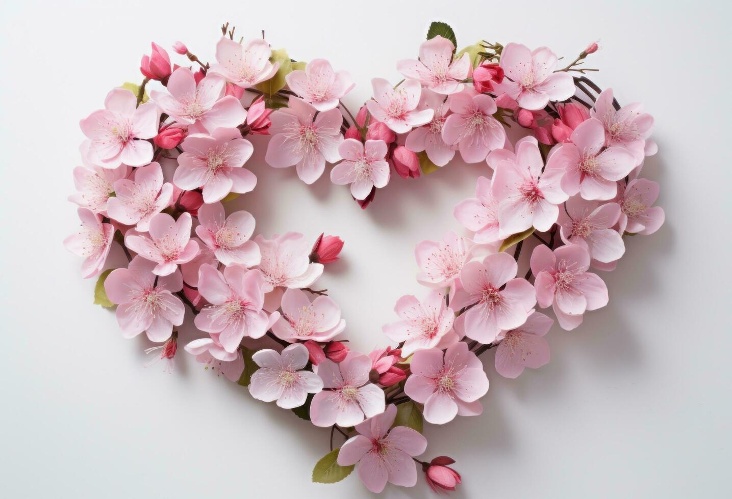 ai genererad blommor är anordnad in i en stor dekorativ hjärta form foto