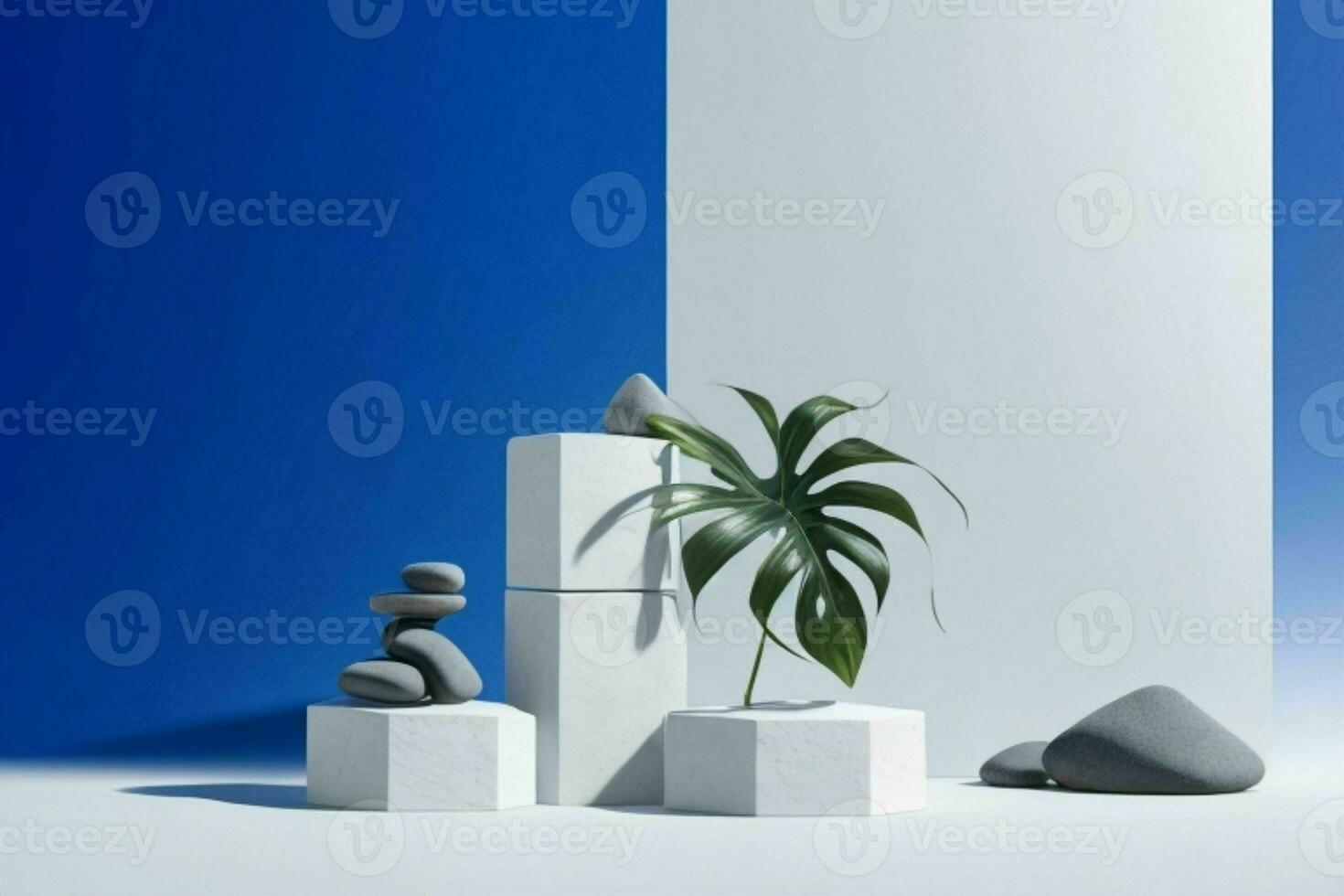ai genererad premie stenar podium för presentation av de produkt med löv. proffs Foto