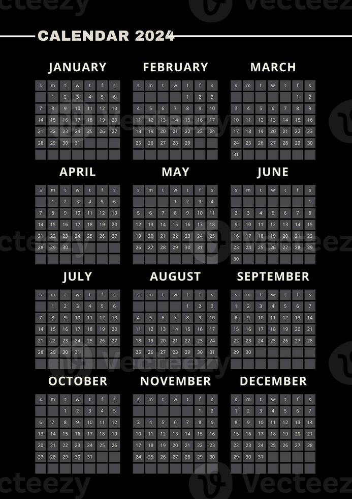 svart vertikal kalender för 2024. modern minimalistisk 2024 kalender foto