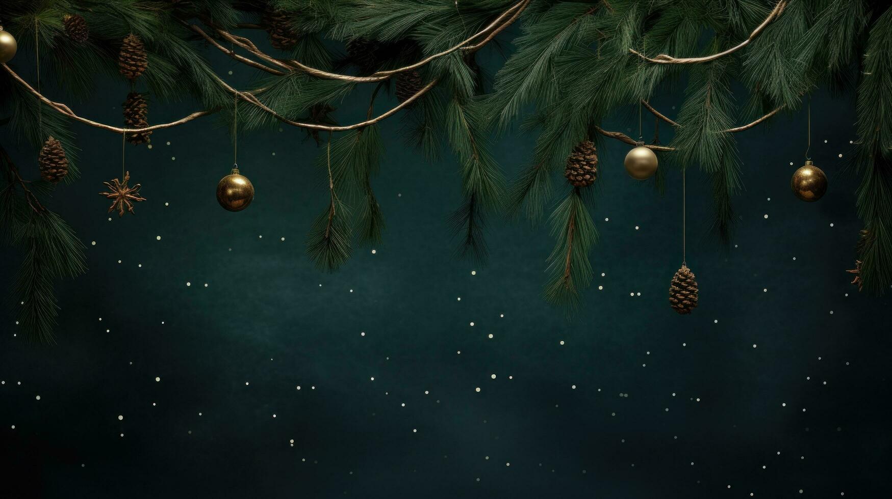ai genererad jul bakgrund med grenar hängande på en blå himmel foto