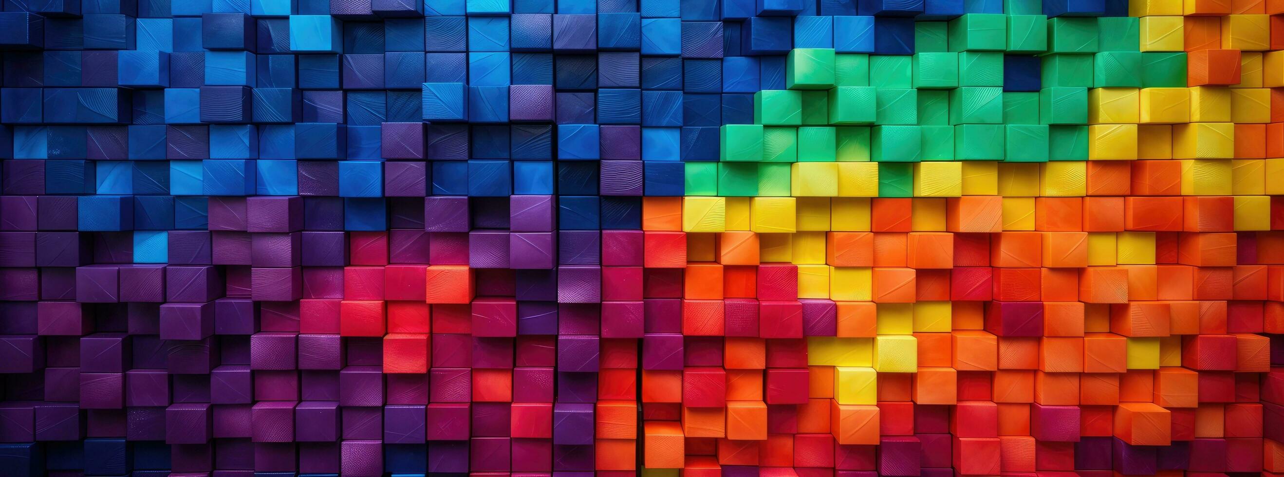 ai genererad en färgrik regnbåge block med block i de bakgrund foto