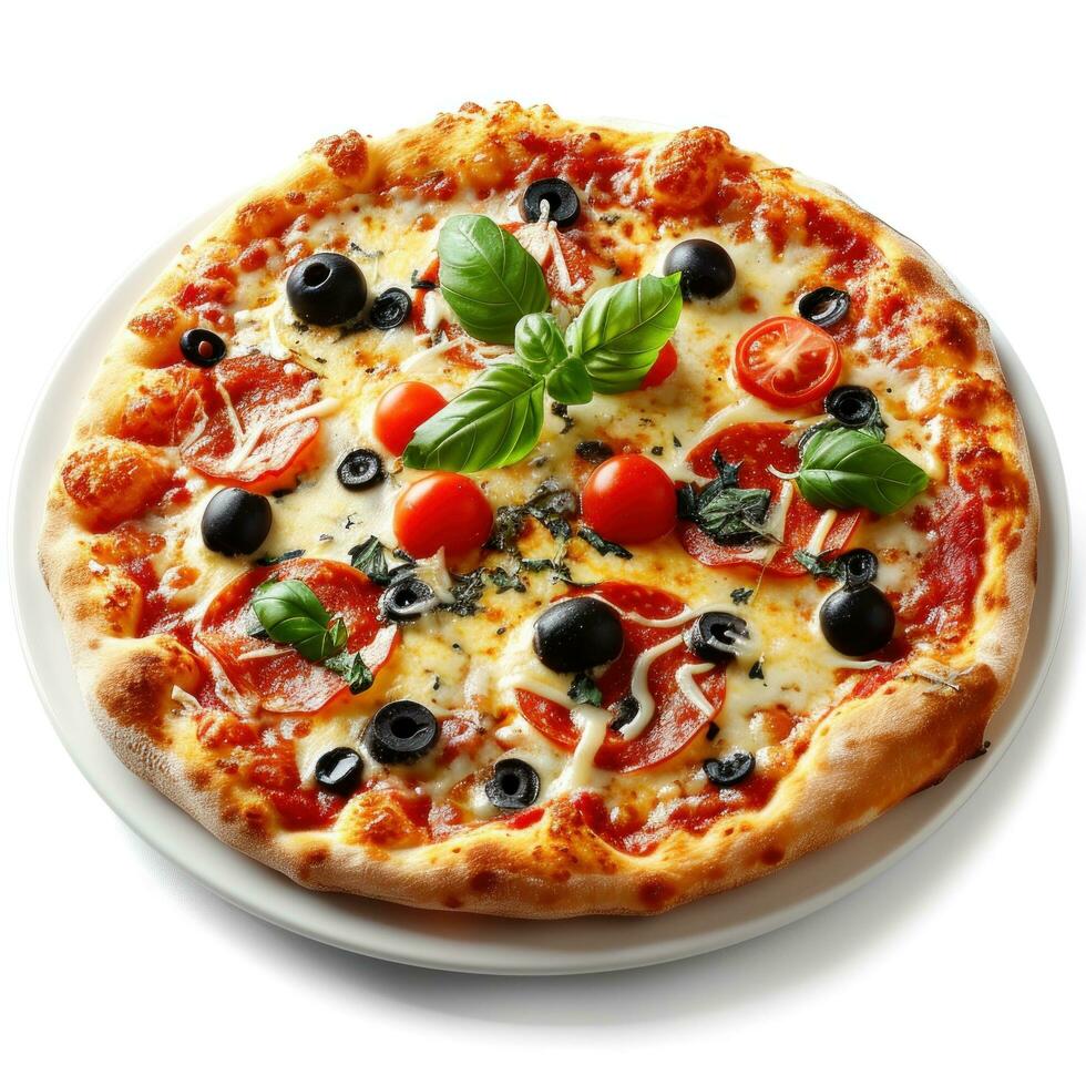 ai genererad varm italiensk pizza isolerat på vit foto