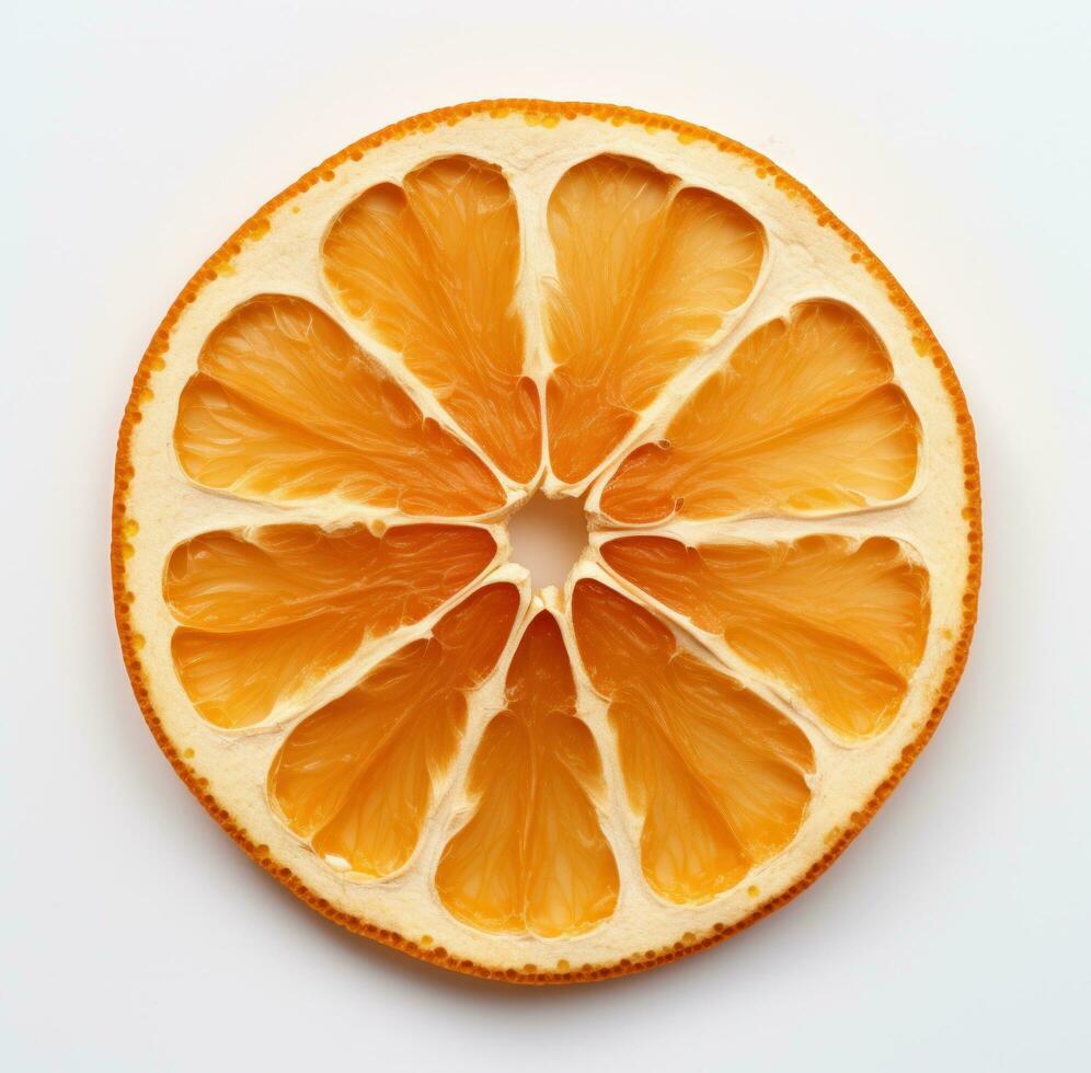ai genererad skära upp bitar av orange på en vit matta, tillbaka knapp fokus, ljus gul och vit, fokus stapling foto