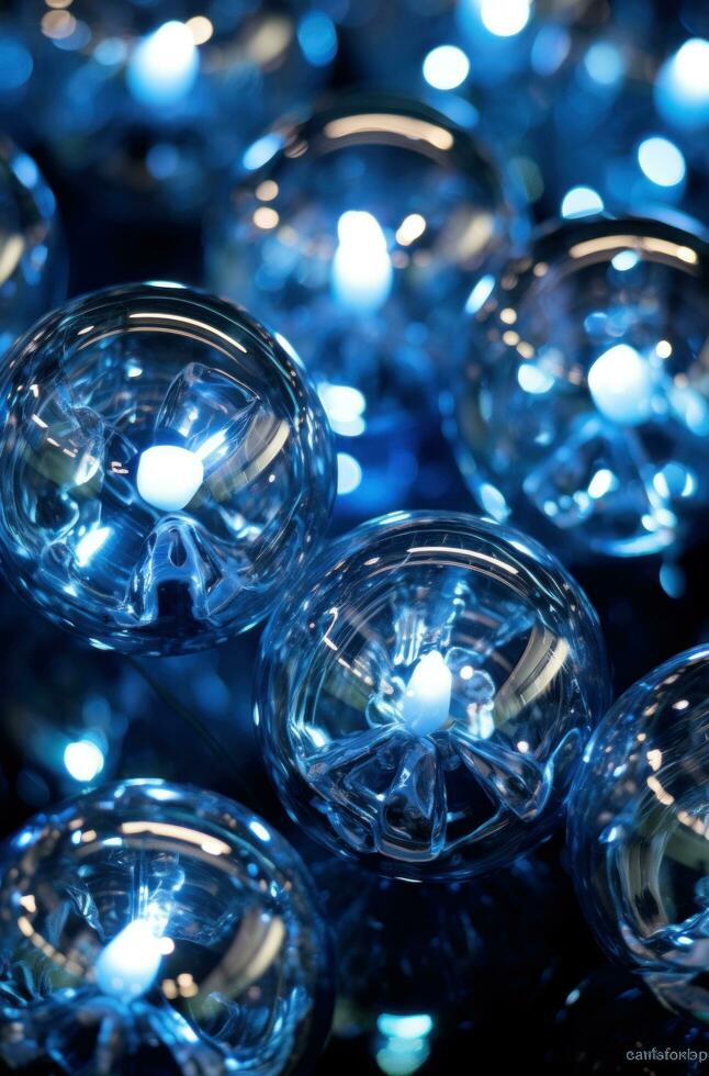 ai genererad blå glas bollar silver- h pinterfield mönster foto