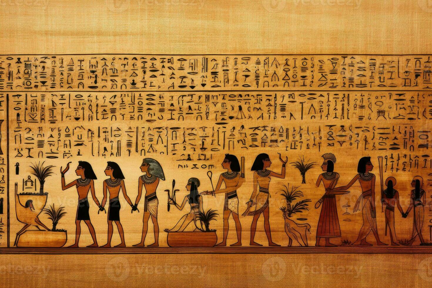 ai genererad gammal egyptisk papyrus textur bakgrund, historisk och delikat papyrus rullar, årgång och hieroglyf bakgrund foto