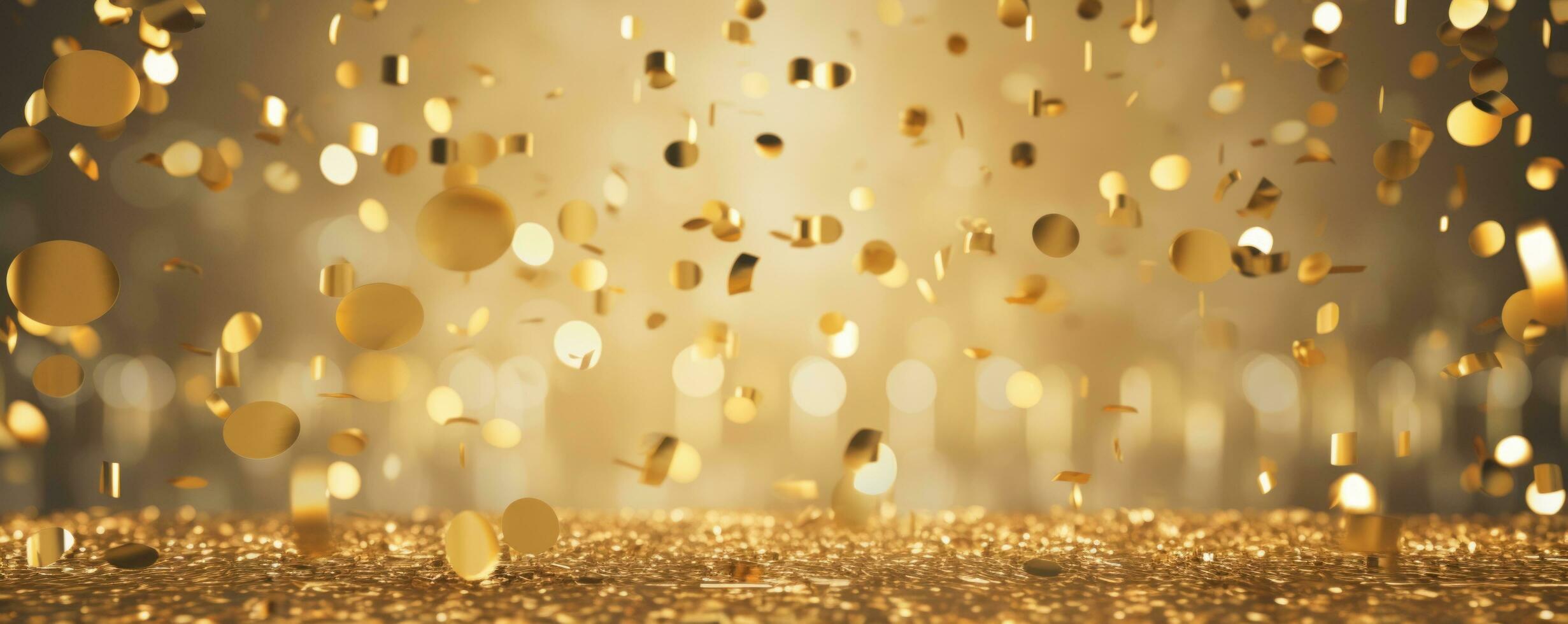 ai genererad guld konfetti faller över ett abstrakt bakgrund för en stor firande foto