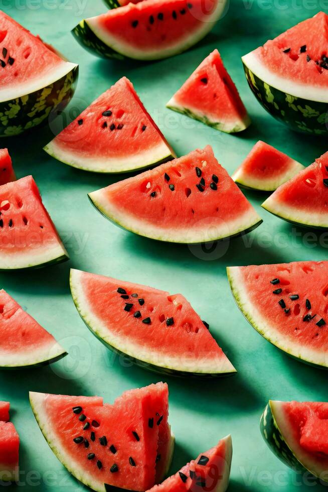 ai genererad uppfriskande vattenmelon skivor på en sommar picknick tabell foto
