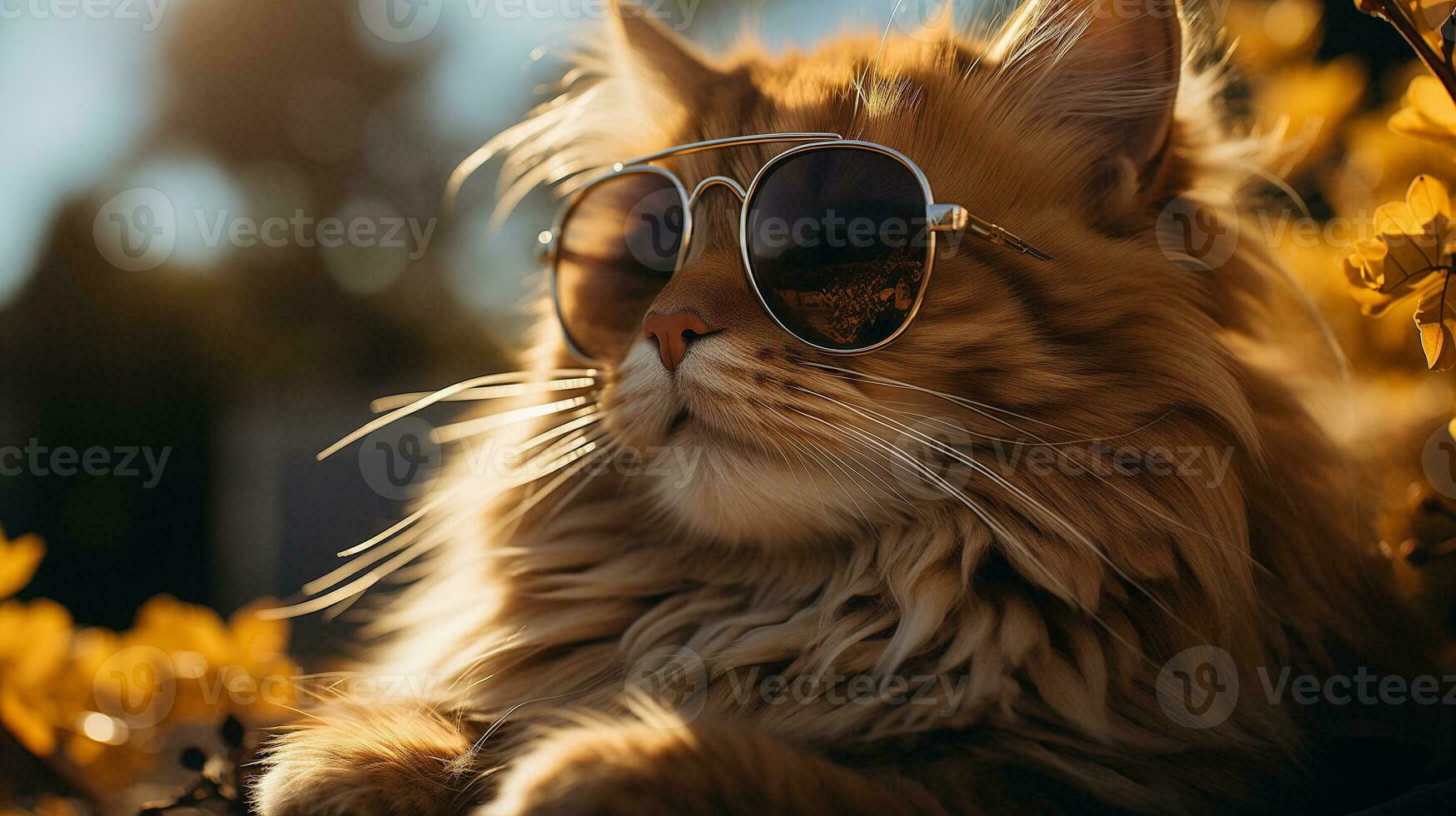 ai genererad Häftigt rik framgångsrik katt med solglasögon foto