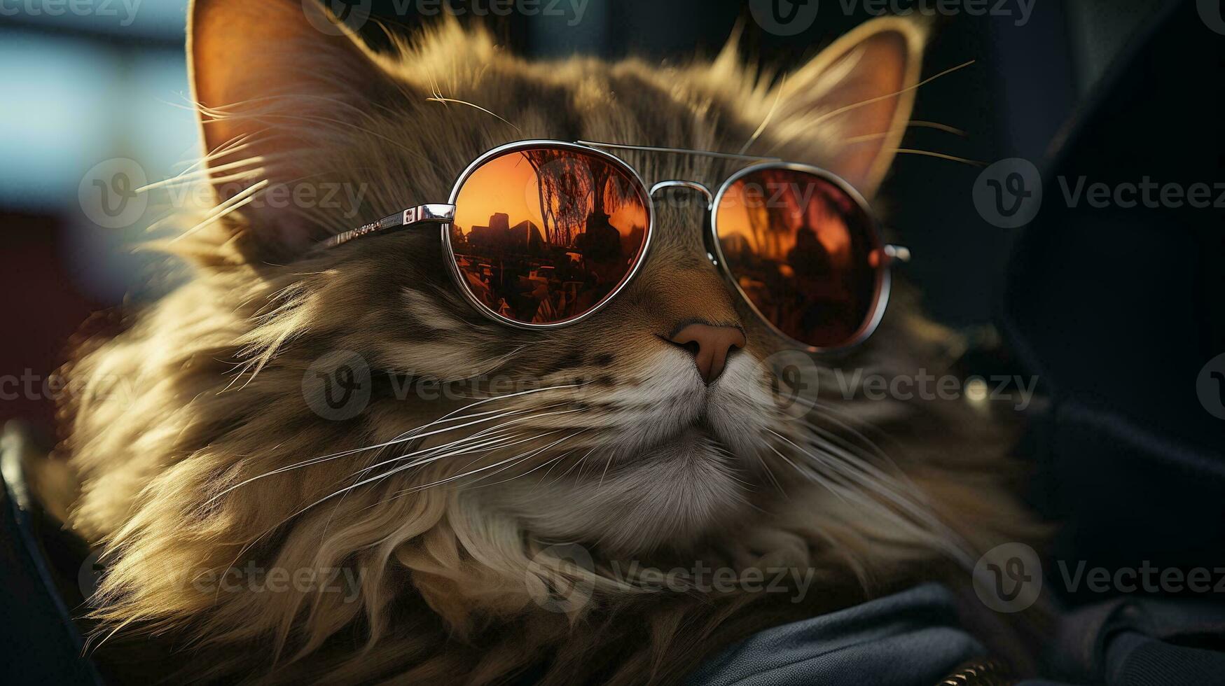ai genererad Häftigt rik framgångsrik katt med solglasögon foto