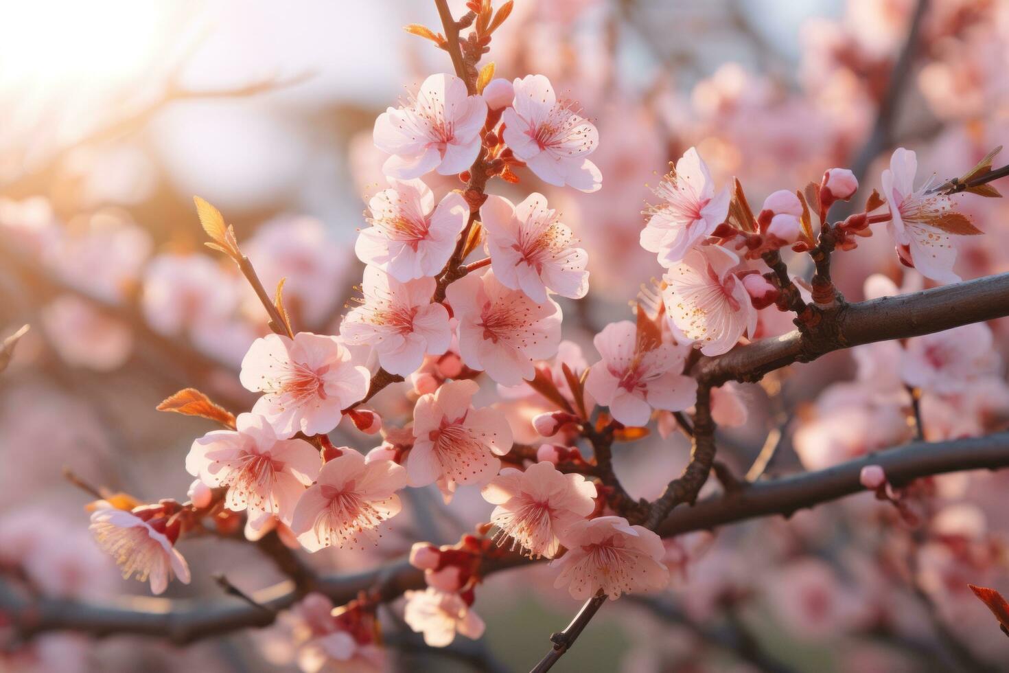 ai genererad stänga upp skott av ett aprikos träd med körsbär blommar foto