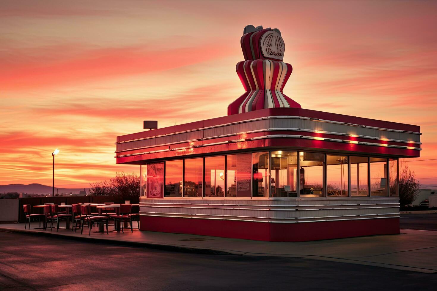 ai genererad solnedgång på en restaurang i de stad av fågel Fenix, arizona, ai genererad foto