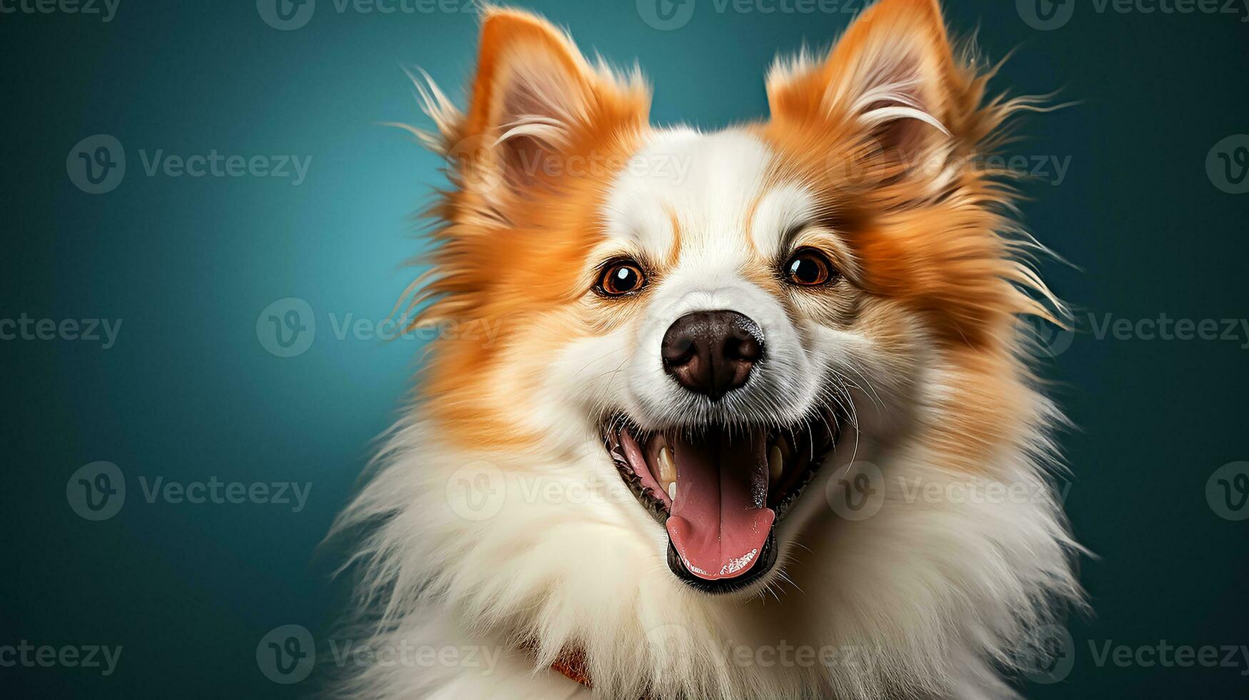 ai genererad en Lycklig hund på en Färg bakgrund foto