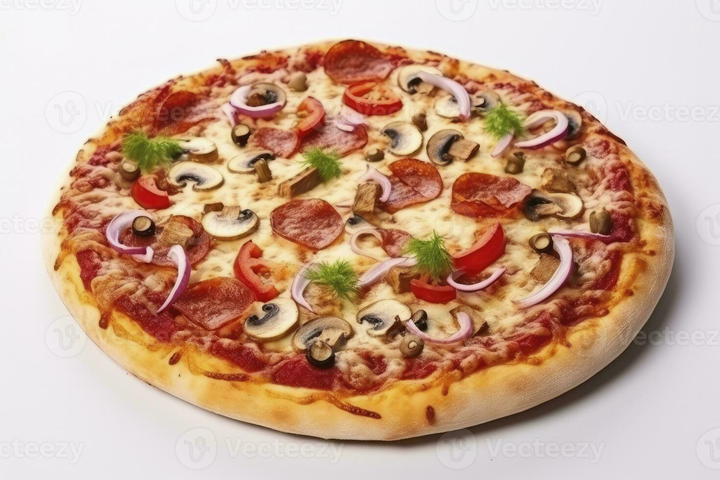 ai genererad pizza isolerat på vit bakgrund. ai genererad foto