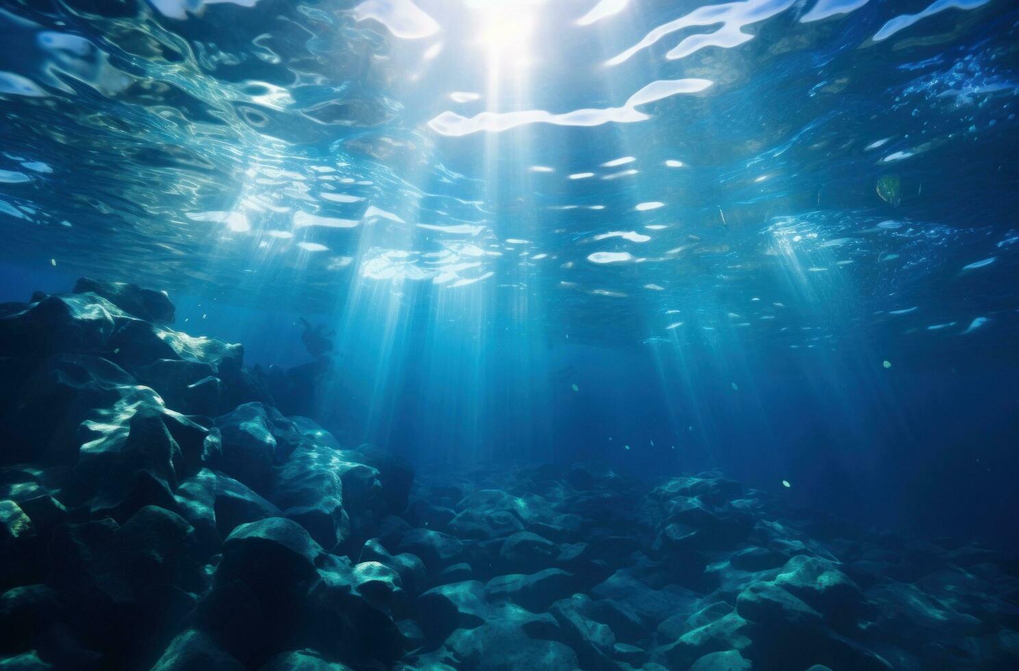 ai genererad vatten yta med solljus under en blå hav foto