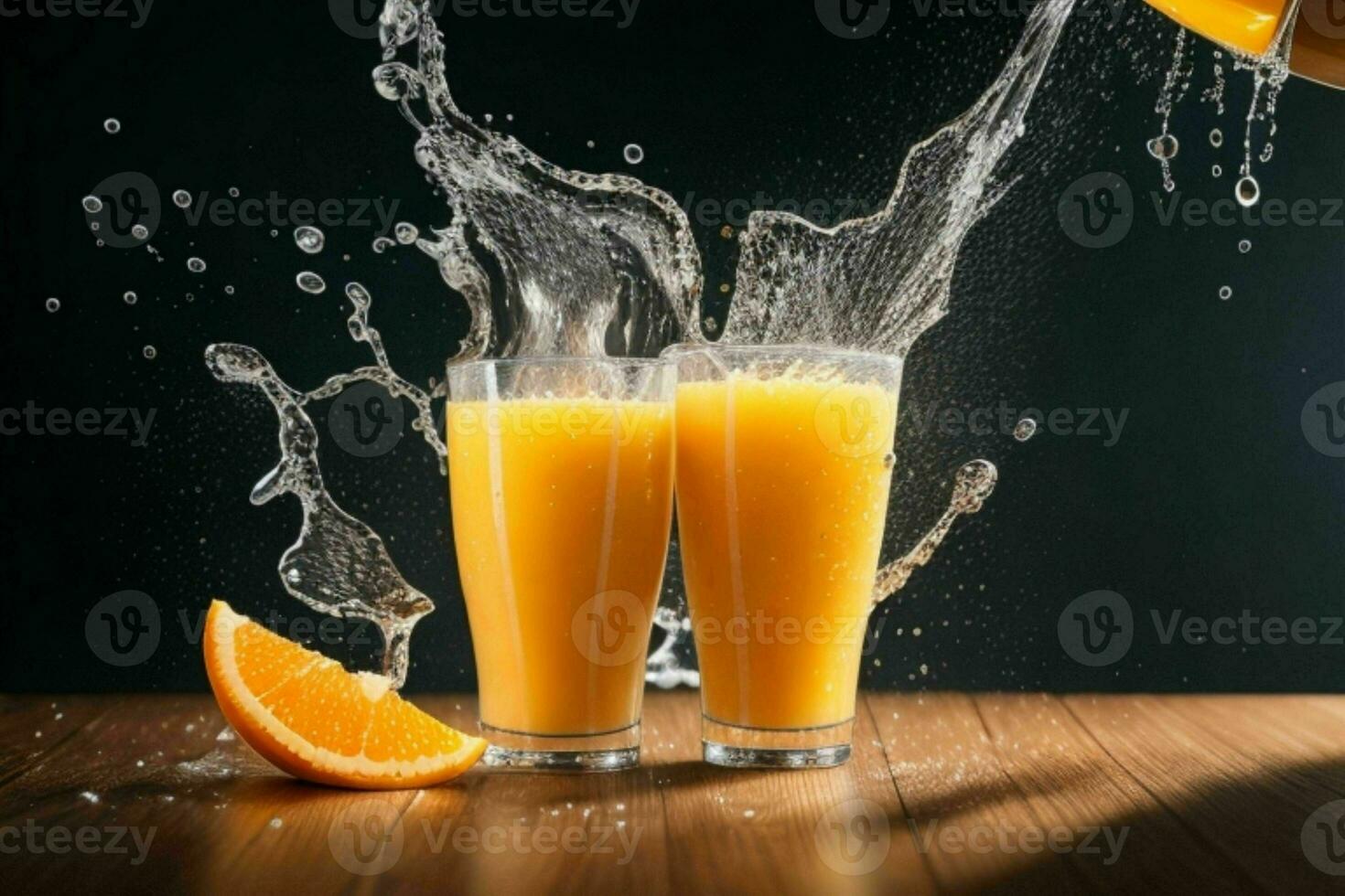 ai genererad orange juice stänk med is kuber. proffs Foto