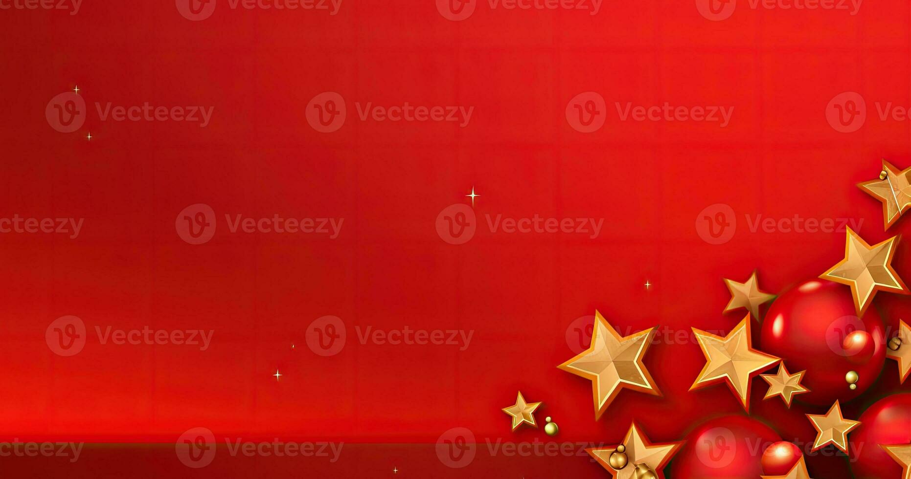 ai genererad röd och guld jul bakgrund med en stjärnor foto