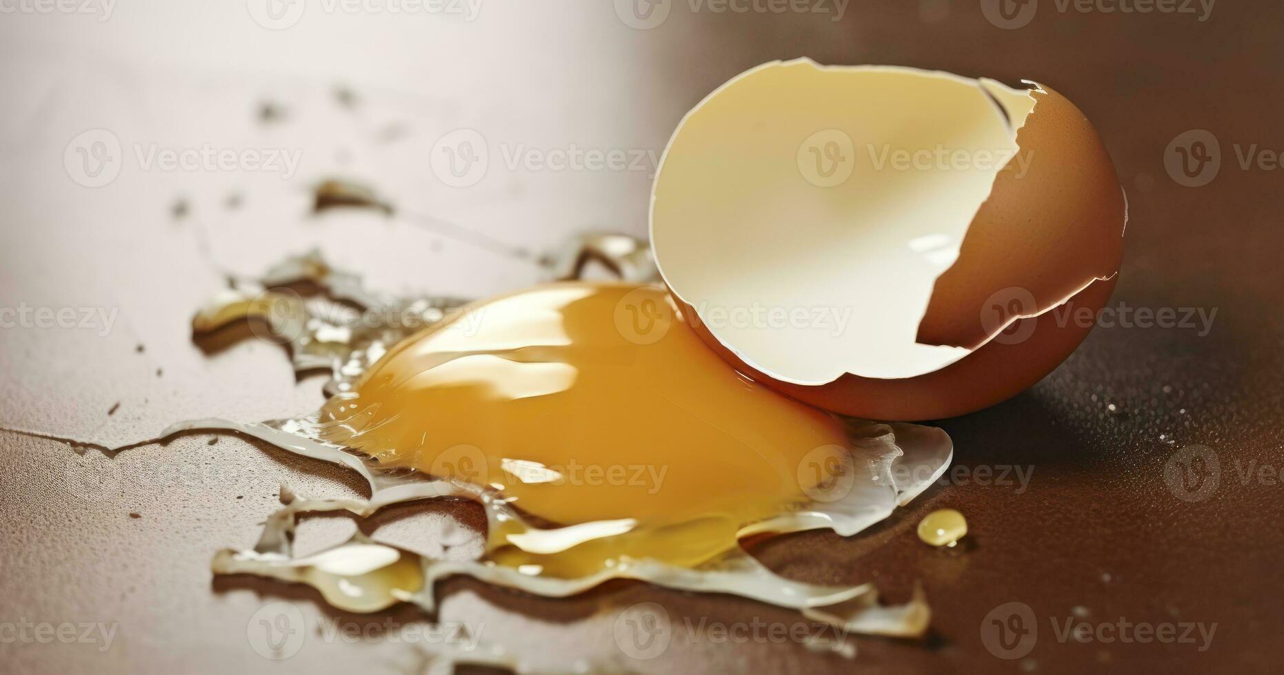 ai genererad de slående scen av en bruten ägg spillts på de golv foto