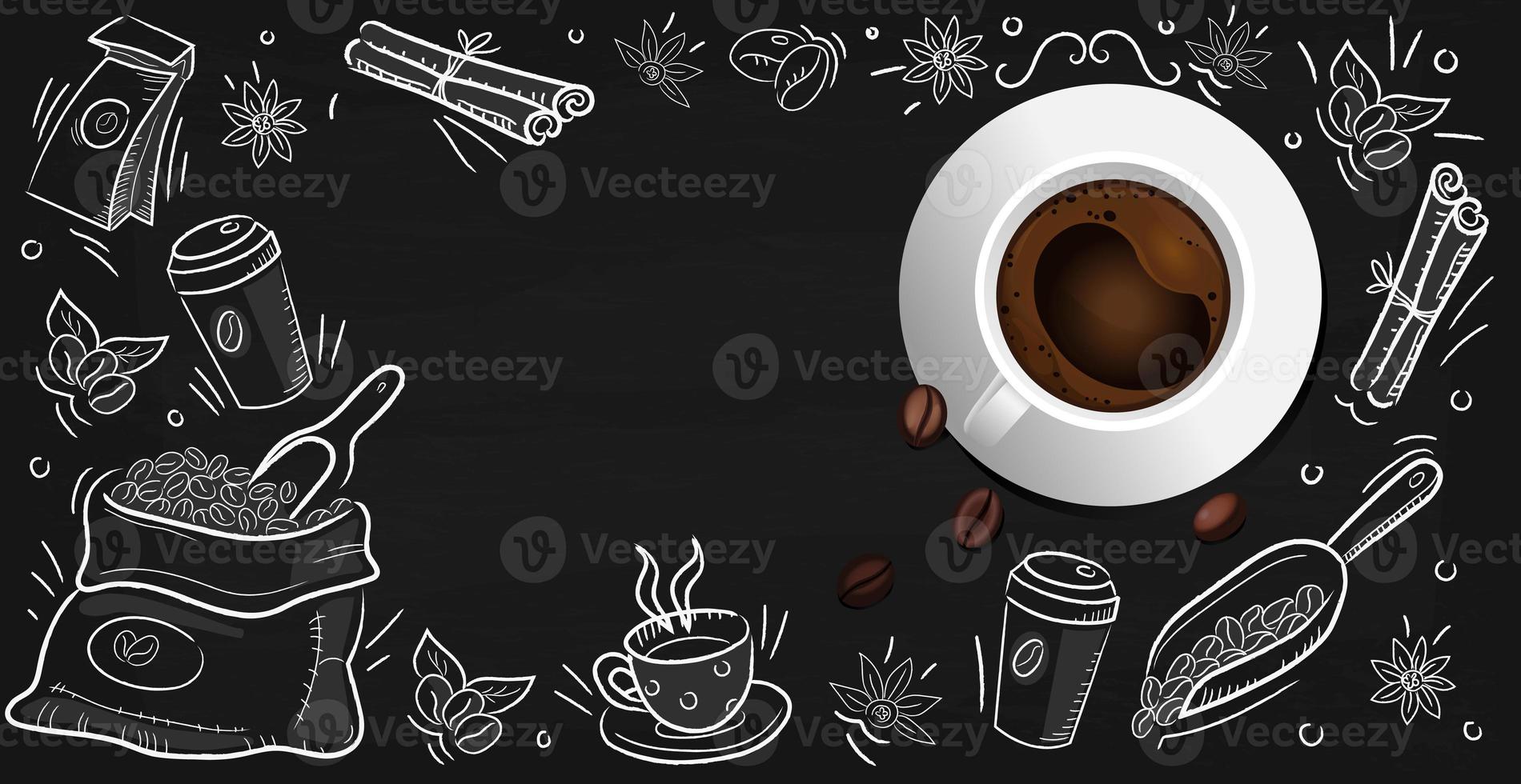 kaffe bakgrund med realistisk kopp kaffe - vektor foto