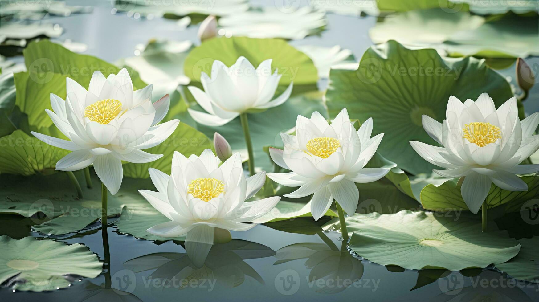 ai genererad vit lotus blomma i vatten. ai genererad foto