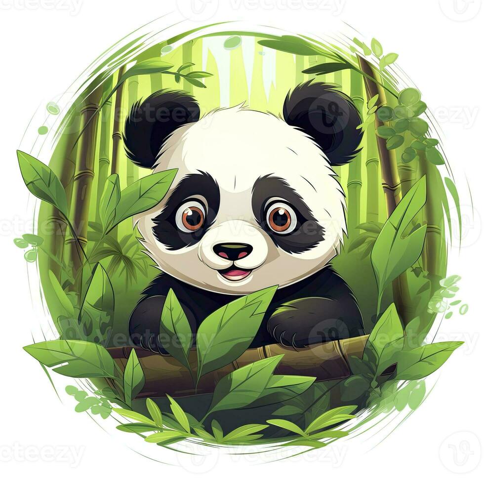 ai genererad söt panda i de mitten av en bambu skog. t-shirt design. ai genererad foto