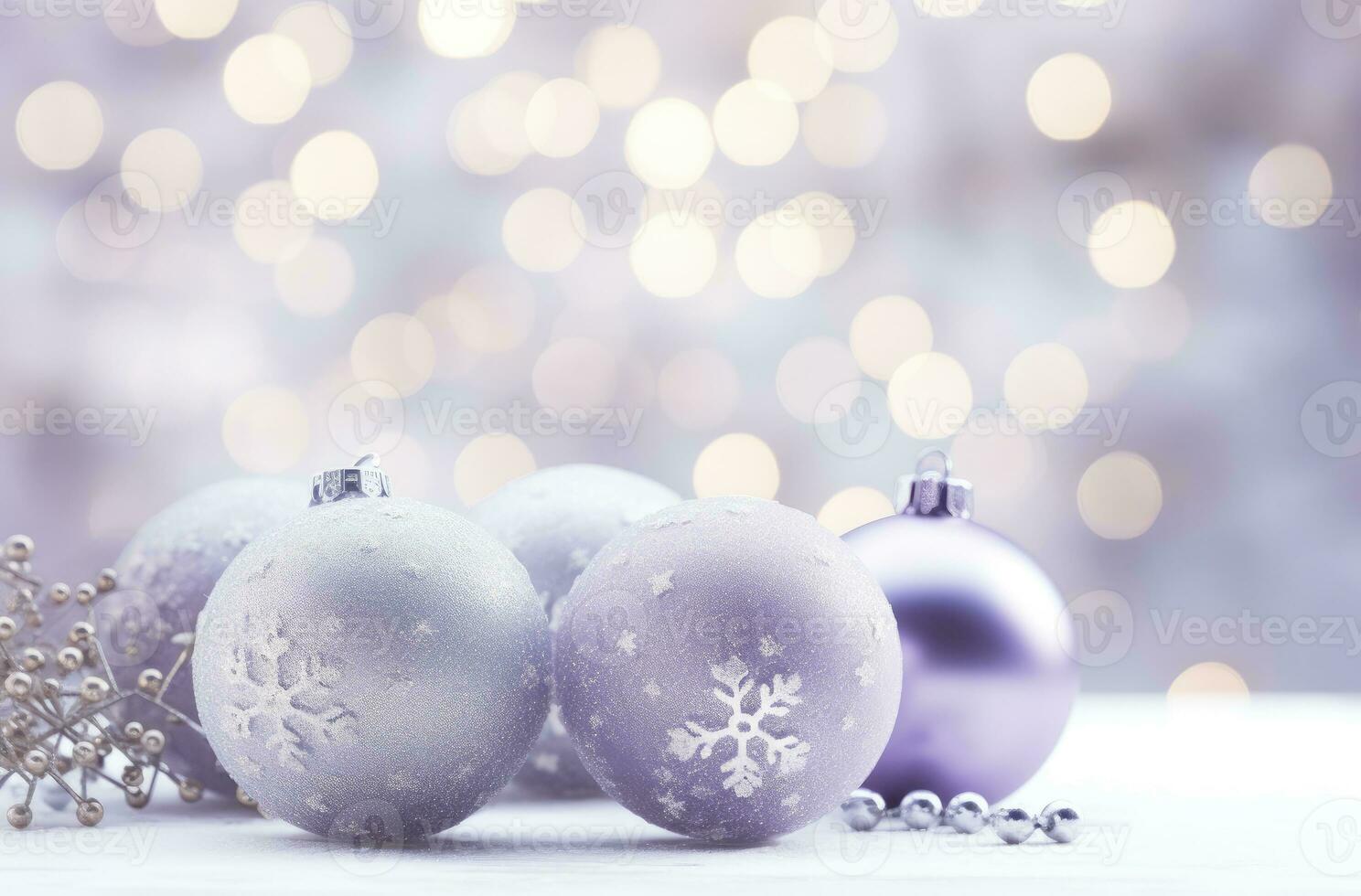 ai genererad jul dekorationer boll på snö bakgrund. ai genererad foto