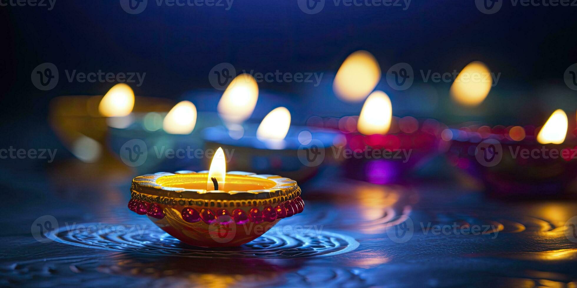 ai genererad Lycklig diwali. diya olja lampor var belyst under de firande. ai genererad foto