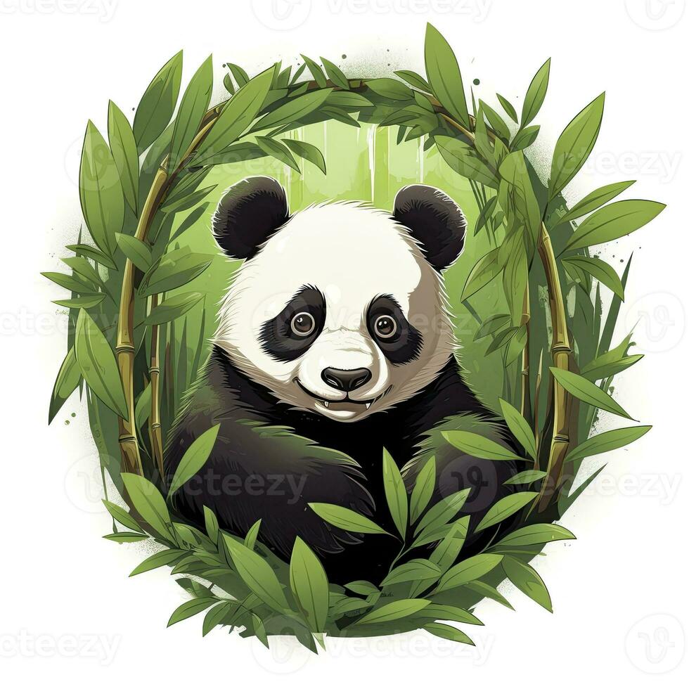 ai genererad söt panda i de mitten av en bambu skog. t-shirt design. ai genererad foto