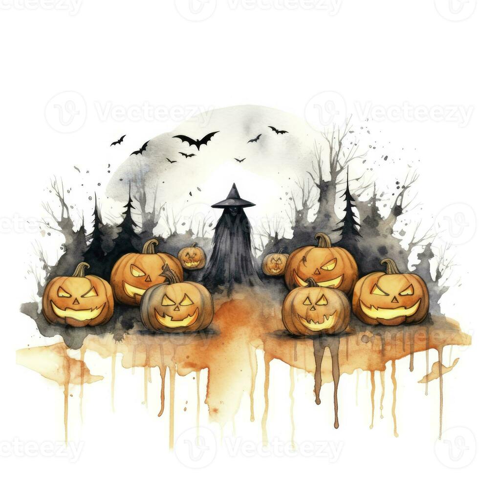 ai genererad vattenfärg halloween illustration på vit bakgrund. ai genererad foto
