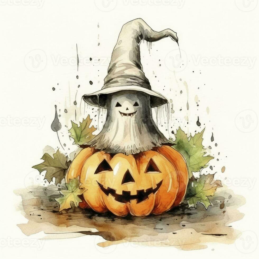 ai genererad vattenfärg halloween illustration på vit bakgrund. ai genererad foto