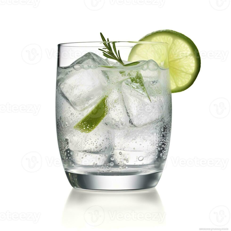 ai genererad gin tonic glas av vatten med is isolerat på vit bakgrund. ai genererad foto