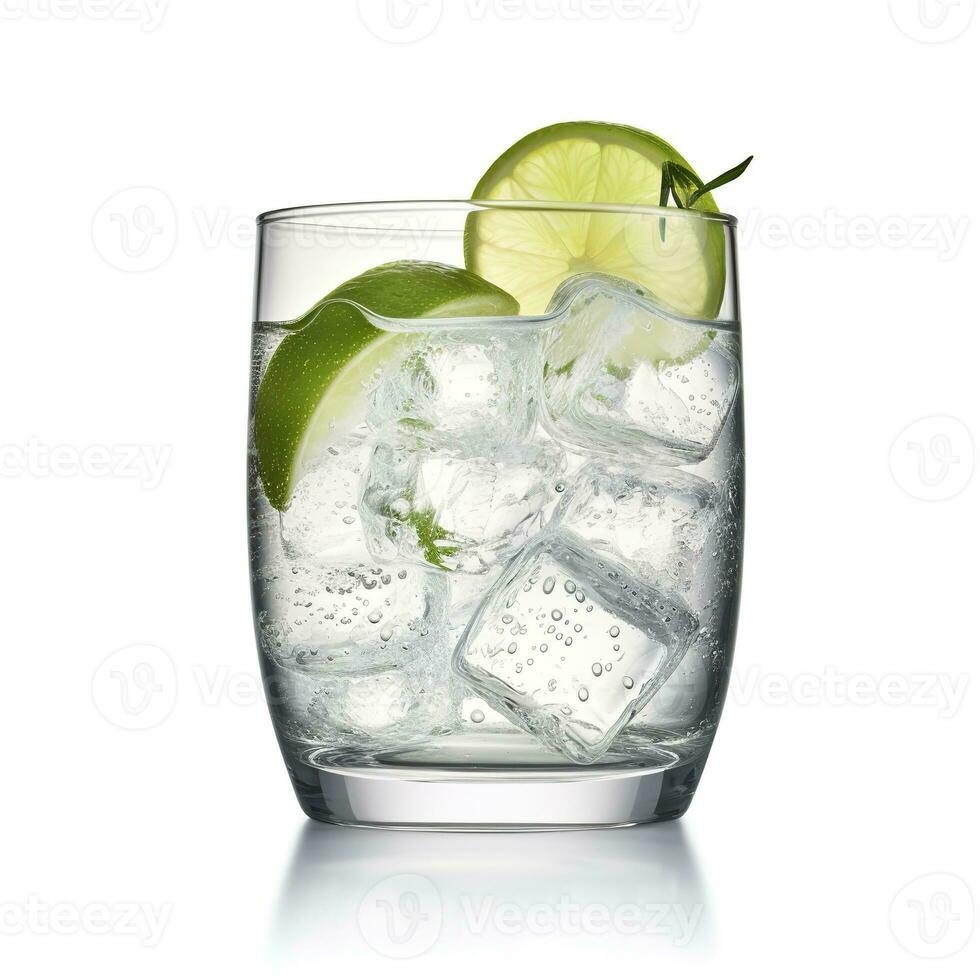 ai genererad gin tonic glas av vatten med is isolerat på vit bakgrund. ai genererad foto