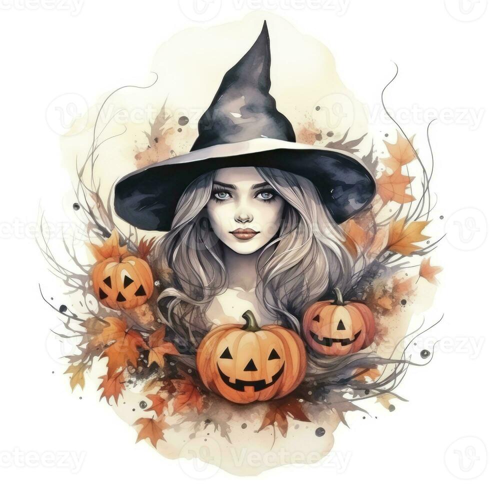 ai genererad vattenfärg halloween illustration på vit bakgrund. ai genererad foto