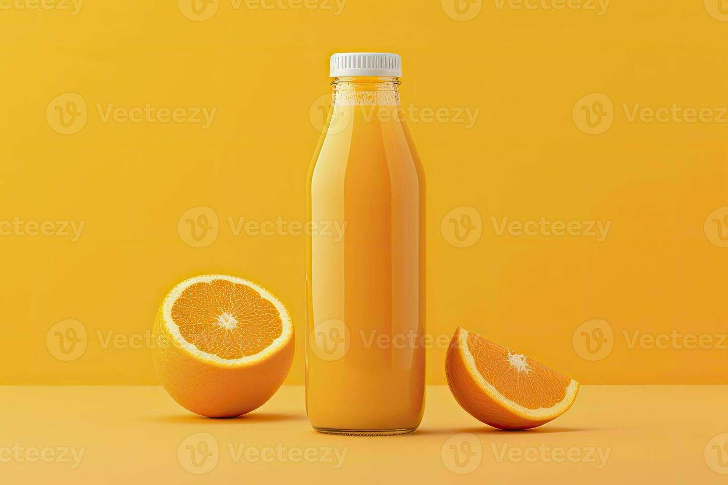 ai genererad orange juice flaska på orange bakgrund. ai genererad foto